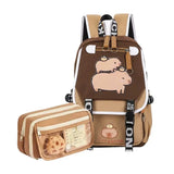 Capybara Flap Backpack with Pencil Case – Cute Nylon Animal Daypack for Teens