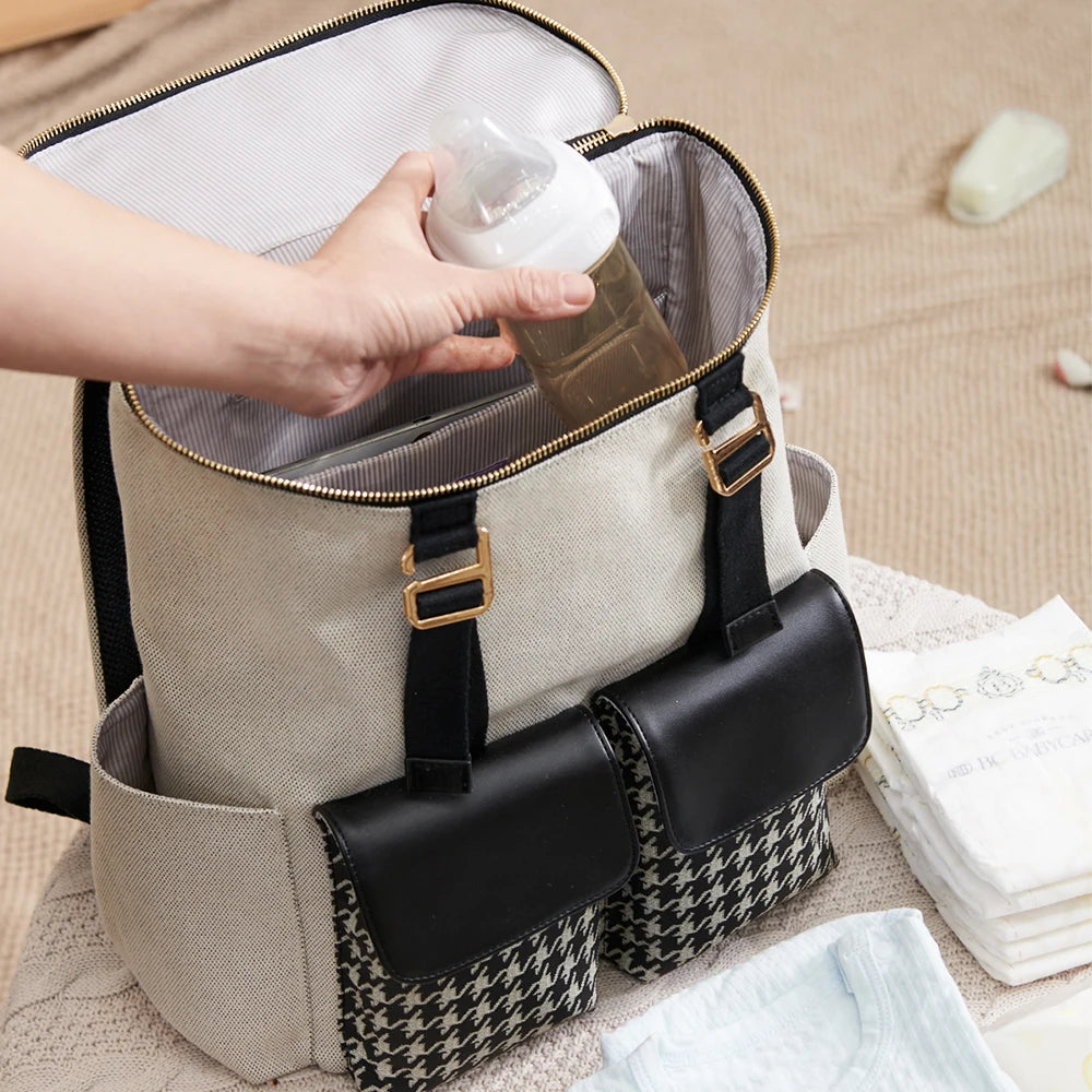 SUNVENO Mommy Diaper Bag Backpack – Large-Capacity Multifunction Baby Bag with Changing Pad (Houndstooth Design)