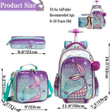 Mermaid Rolling Backpack for Girls – Wheeled School Backpack with Lunch Box for Elementary Students