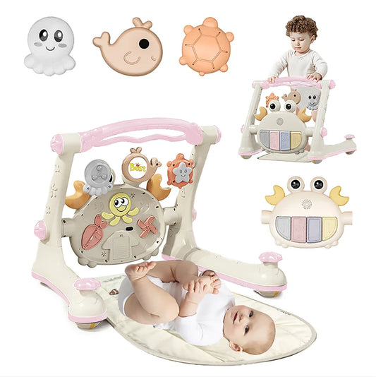 4-in-1 Baby Car Fitness Rack – Toddler Walker with Piano, Push Trolley, Activity Table & Multi-Function Toy for 0–18 Months