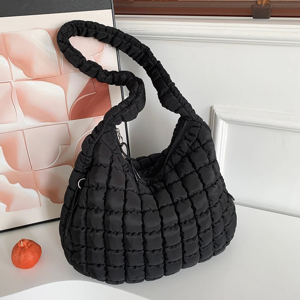 Women’s Stylish Quilted Puffer Shoulder Bag 👜 – Large Capacity Commuter Satchel & Padded Sling Tote