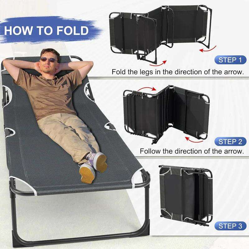 Camping Cot with Mattress, 4-Position Folding Camping Bed Hold up 330lbs, Portable Sleeping Cot for Camp, Beach, Patio - PulinGO