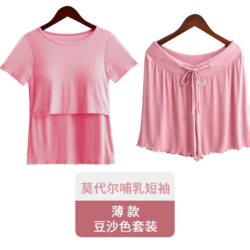 Women’s Cotton Maternity Pajama Set – Short Sleeve Summer Breastfeeding Clothes, Postpartum Homewear for Moms