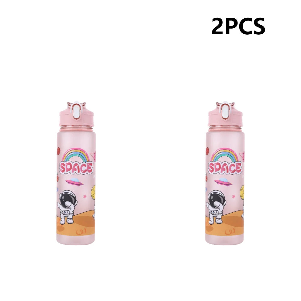 800ml Astronaut Sports Water Bottle with Straw & Carry Handle for Kids (Large Capacity)