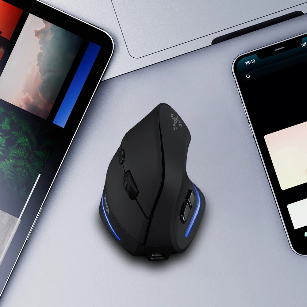 Vertical Ergonomic Wireless Mouse – Dual-Mode Bluetooth & 2.4G, Rechargeable Optical Mouse with 7 Buttons & 4800 DPI