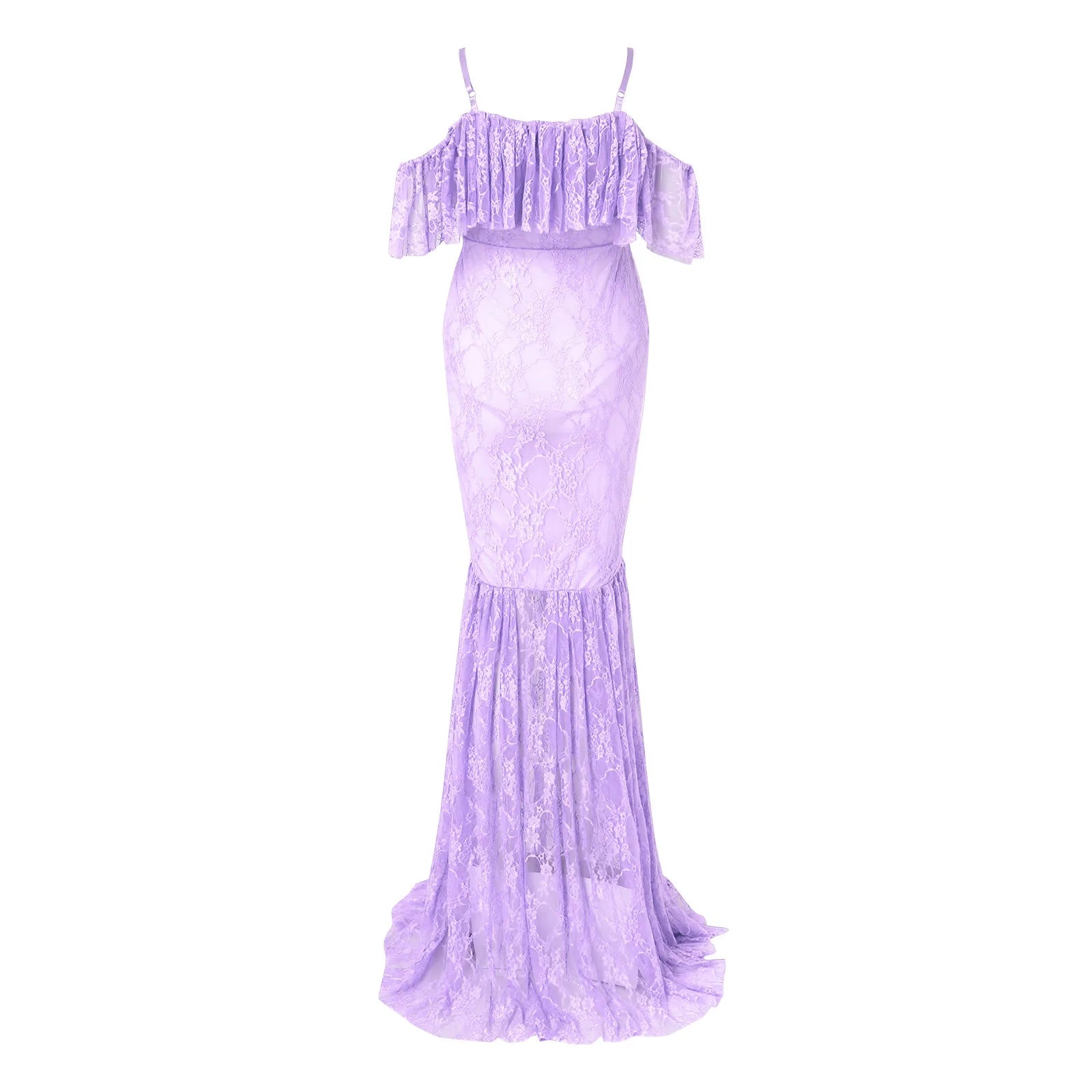 Women’s Lace Mesh Maternity Dress – Sleeveless Coral Tulle Pregnancy Gown with Elegant Design for Photoshoots & Parties