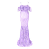 Women’s Lace Mesh Maternity Dress – Sleeveless Coral Tulle Pregnancy Gown with Elegant Design for Photoshoots & Parties