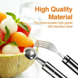 2PCS Stainless Steel Watermelon Slicer & Fruit Scoop – Dual-Head Cutter, Fork & Melon Baller 🍉✨