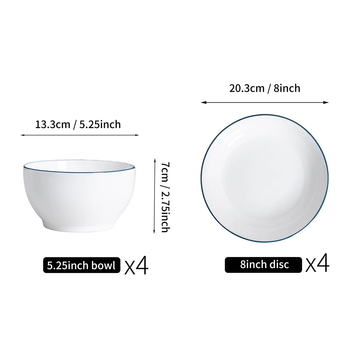 8-Piece Elegant Porcelain Tableware Set – Premium Ceramic Bowls & Plates for Home & Gift