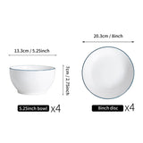 8-Piece Elegant Porcelain Tableware Set – Premium Ceramic Bowls & Plates for Home & Gift