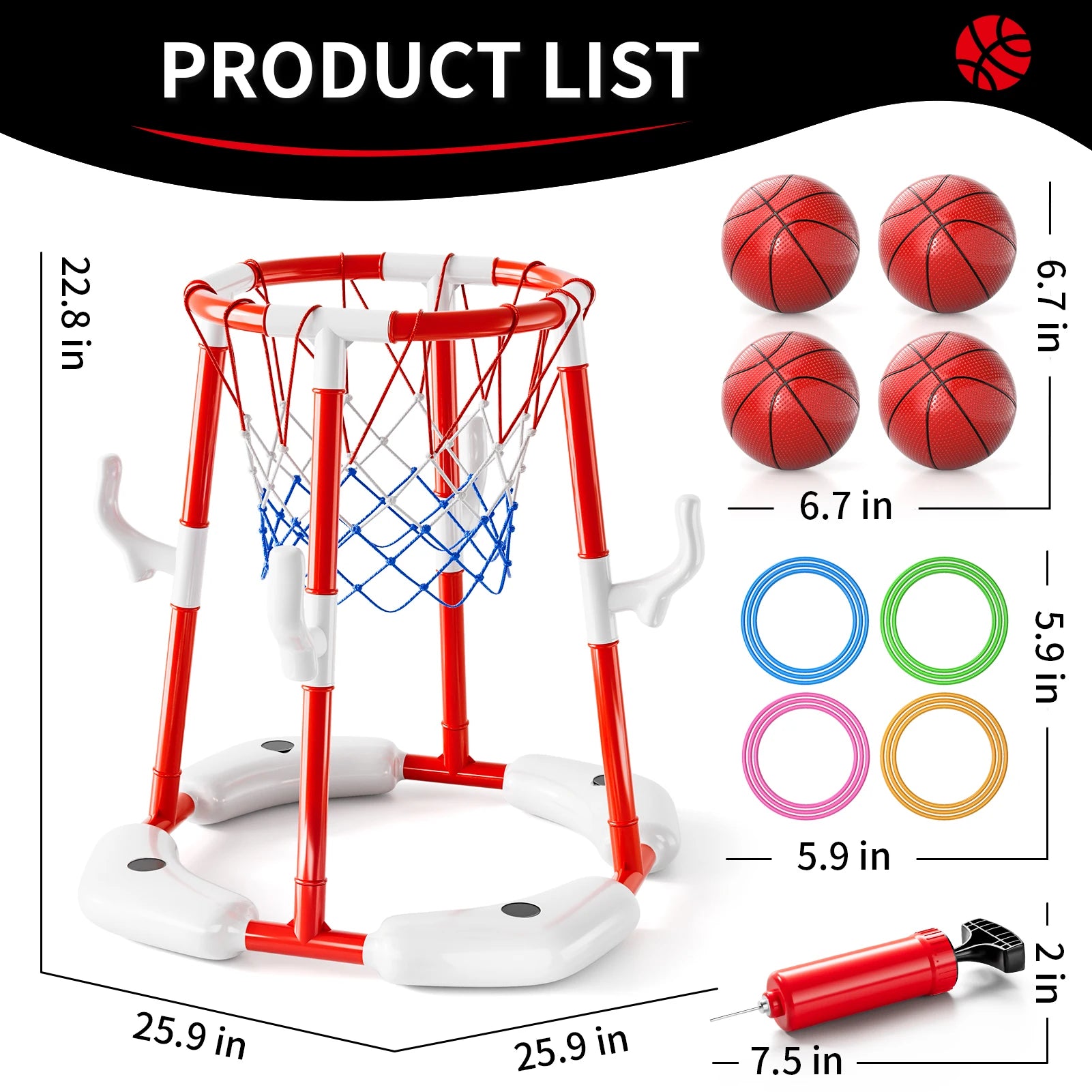 Summer Pool Basketball Hoop Toys – Floating Basketball Game with 4 Balls for Outdoor & Indoor Water Play