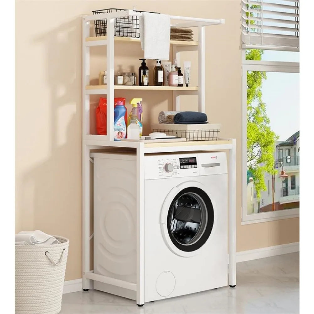 3‑Tier Wooden Over‑the‑Washer & Dryer Storage Shelf – Space-Saving Laundry Room Organiser