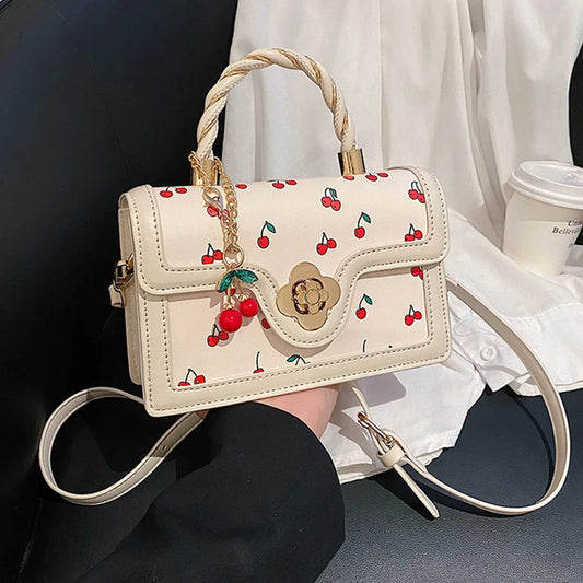 Women’s Cherry Square Chain Crossbody Bag – Adjustable Strap Stylish Satchel