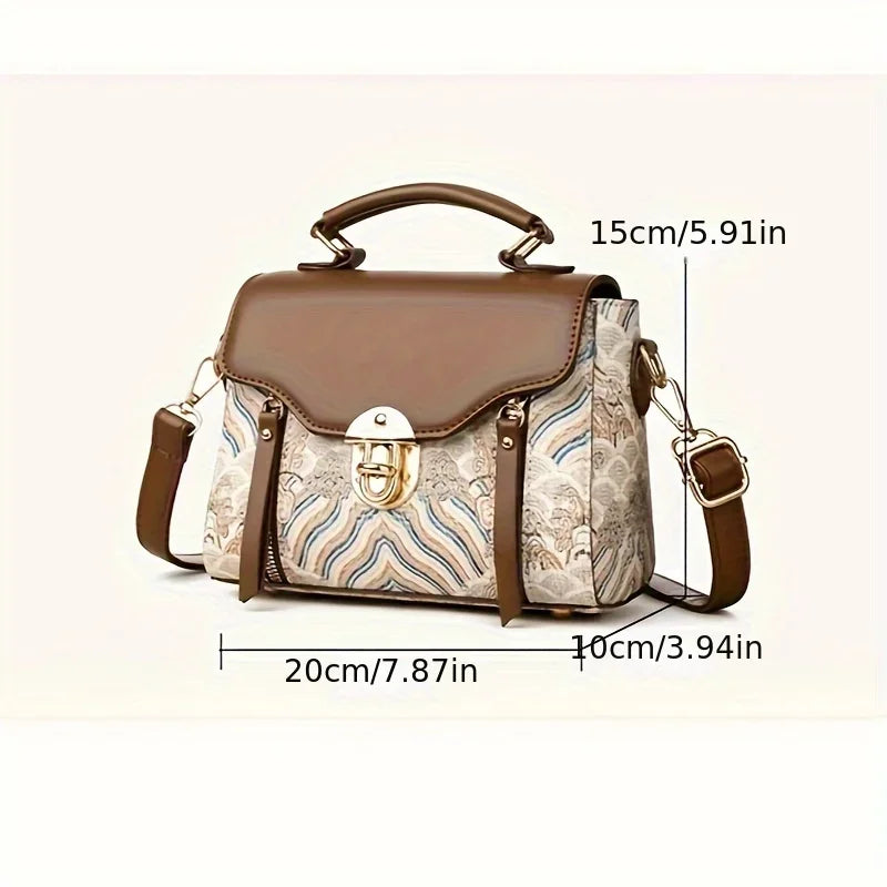 Stylish Women’s Crossbody Handbag – Elegant Brown Shoulder Bag with Lock & Decorative Stitching 👜✨