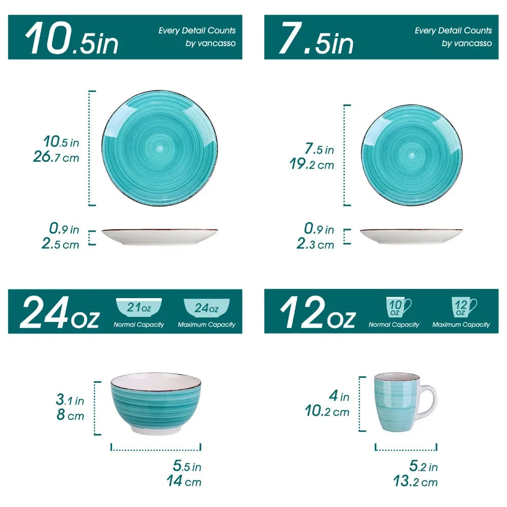 Vancasso Bella 16-Piece Porcelain Dinnerware Set – Vintage Ceramic Plates, Bowls & Mugs (Service for 4)