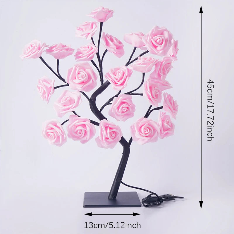 LED Rose Tree Lights – 24 LEDs USB Operated Table Lamp, Romantic Atmosphere Lighting for Wedding, Party, Birthday & Home Decoration