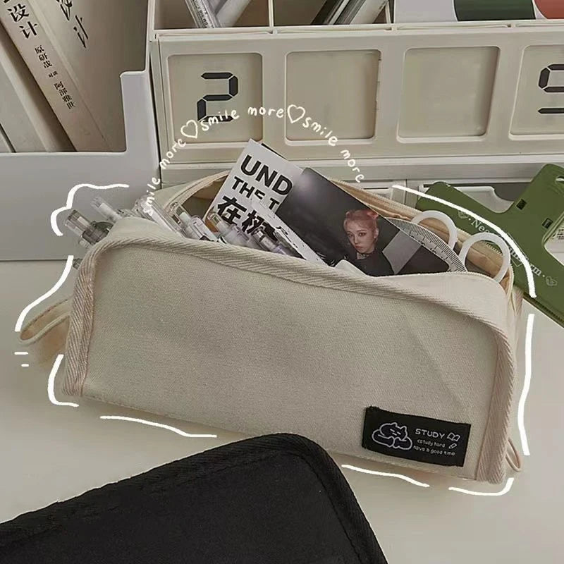 Simplicity Multifunctional Canvas Pencil Case – High-Capacity Stationery Storage Bag