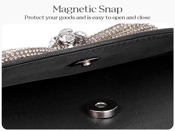 Women’s Crystal Bow Handbag – Elegant Satchel Clutch Purse with Chain Strap | Shiny Evening Crossbody & Shoulder Bag