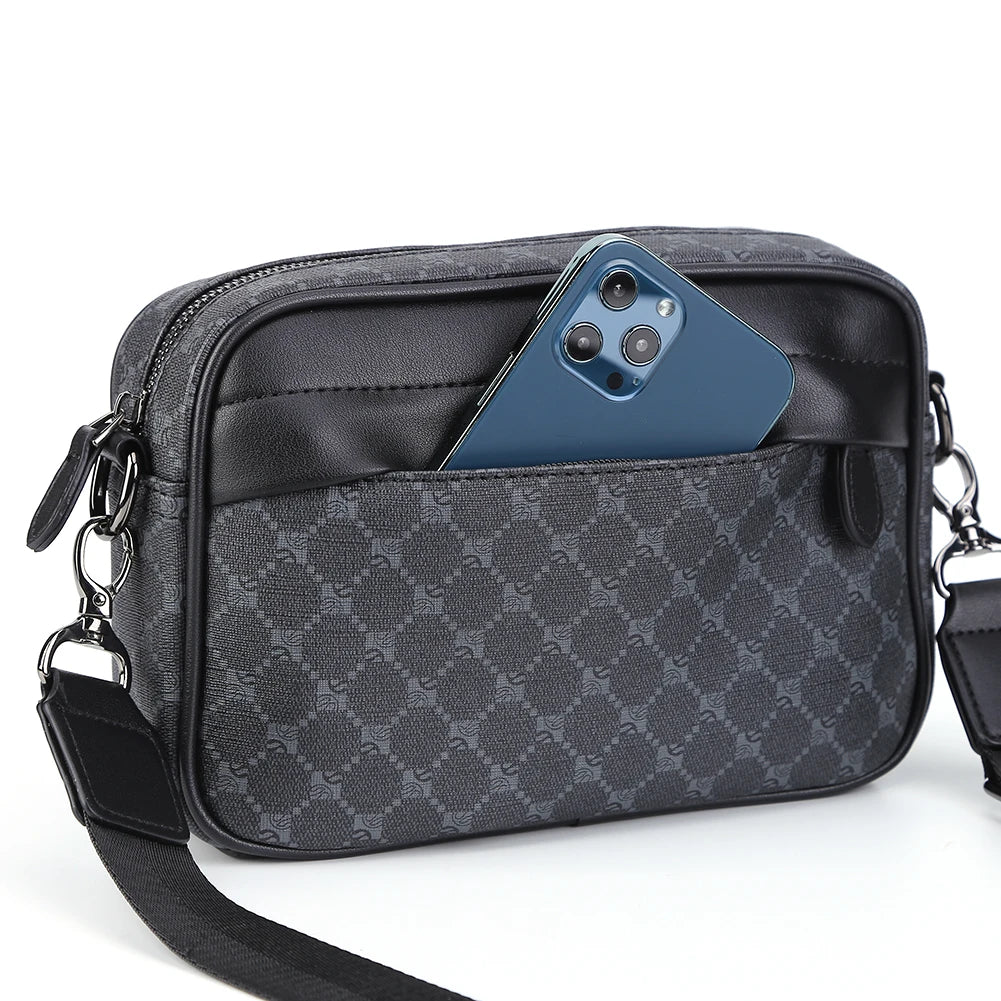 Men’s Classic Pattern Crossbody Bag – Elegant Business Shoulder Purse with Wide Strap | Small Square Travel Sling Bag for Work & City Life