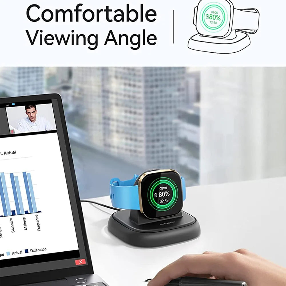 NEWDERY Magnetic Charger Dock for Fitbit Sense 2, Sense, Versa 4 & Versa 3 – Stable Stand with Cable