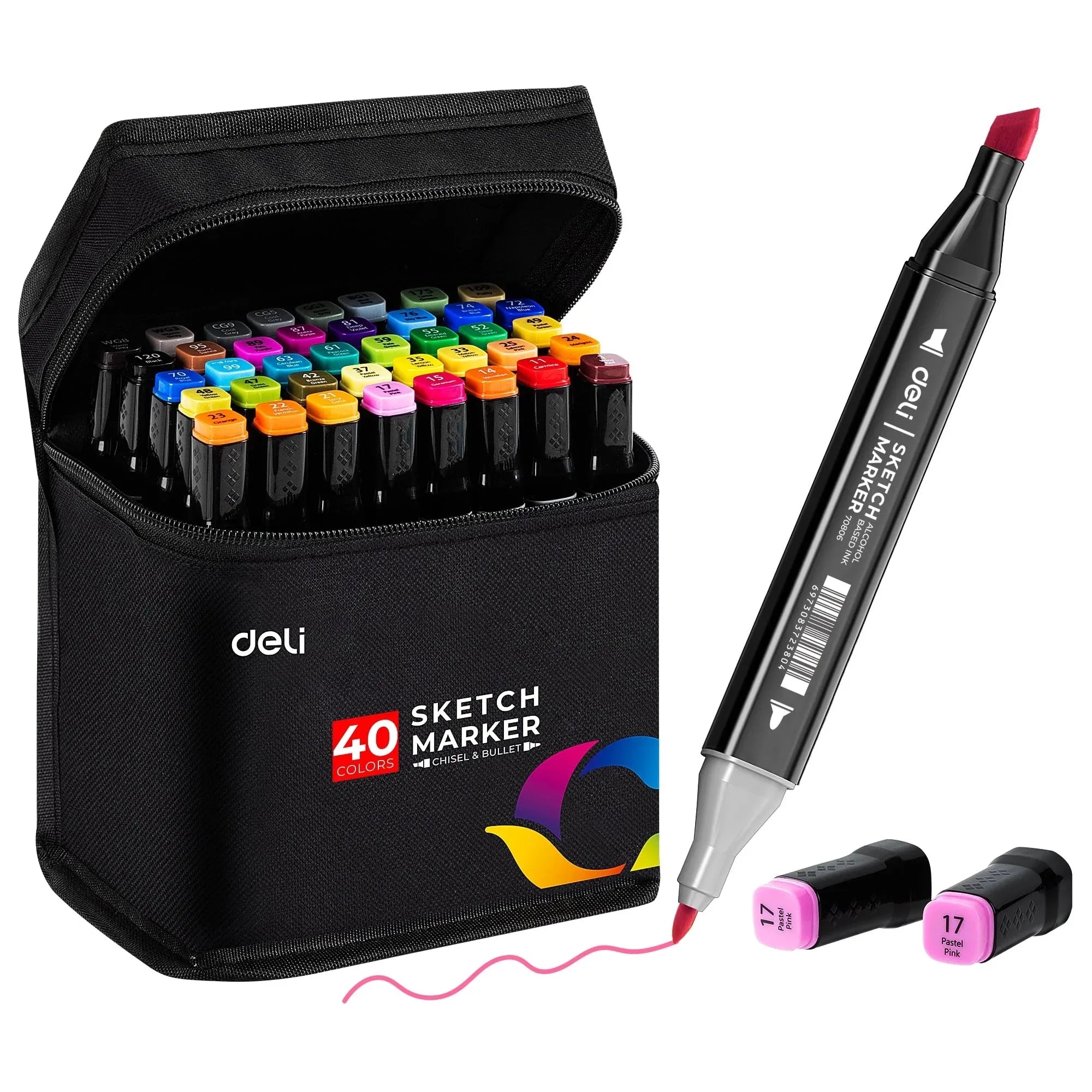 Deli Art Markers Set – 40/60/80 Dual-Tip Coloring Marker Pens & Highlighters