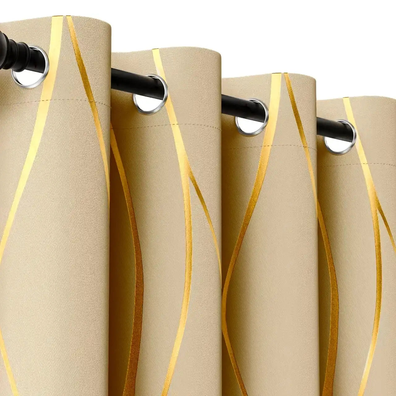 “2-Piece Golden Wave Blackout Curtains – Thermal Insulated Light-Filtering Drapes with Grommet Top for Living Room & Bedroom”