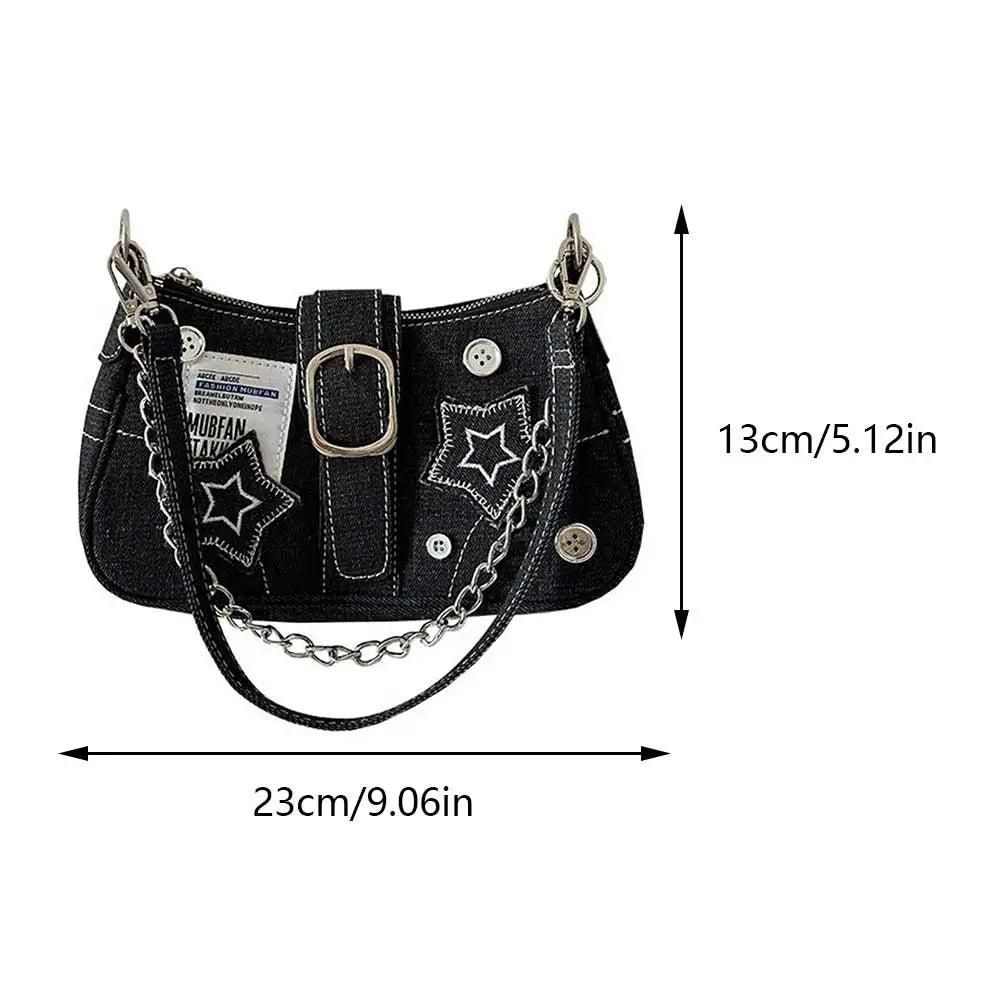 Women Y2K Star Denim Under-Arm Tote Bag – Large Capacity Cool Style Shoulder Purse for Commuting