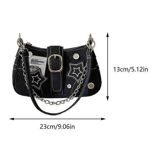 Women Y2K Star Denim Under-Arm Tote Bag – Large Capacity Cool Style Shoulder Purse for Commuting
