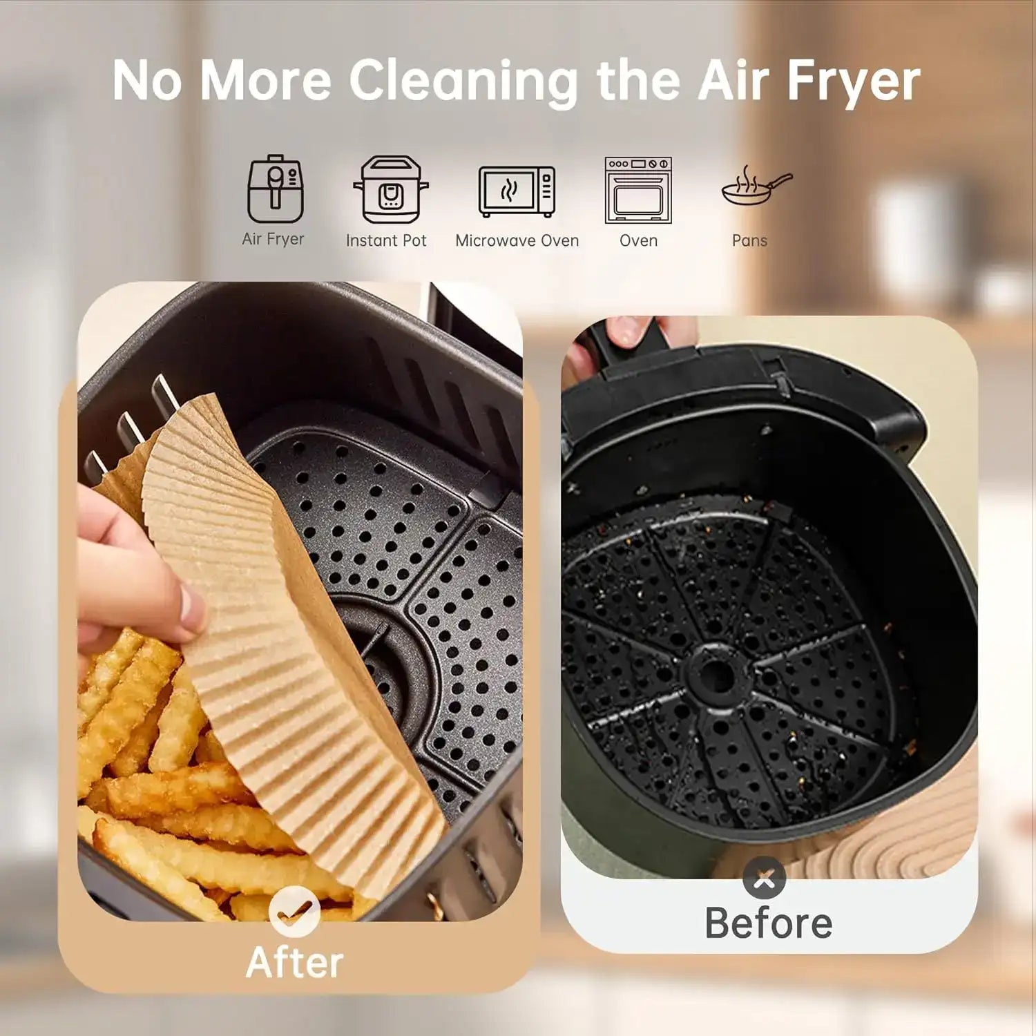 8-Inch Square Disposable Air Fryer Paper Liners – Non-Stick Parchment Baking Paper for Cooking, Steaming & Airfryer Baskets