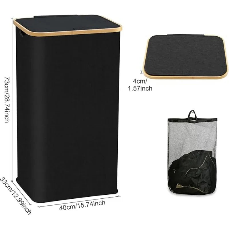 100 L Large Laundry Basket with Lid & Removable Inner Bag – Tall Freestanding Collapsible Hamper