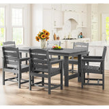 “7-Piece Outdoor HDPE Dining Table Set with 6 Chairs – Gray Patio Dining Set with Umbrella Hole Cut-Out”