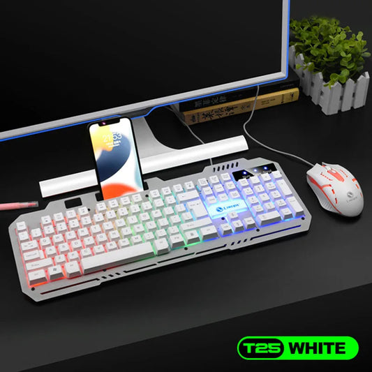T25 Wired Keyboard & Mouse Set – LED Luminous Imitation Mechanical Tactile Gaming Keyboard with Ergonomic Mouse for PC & Laptop