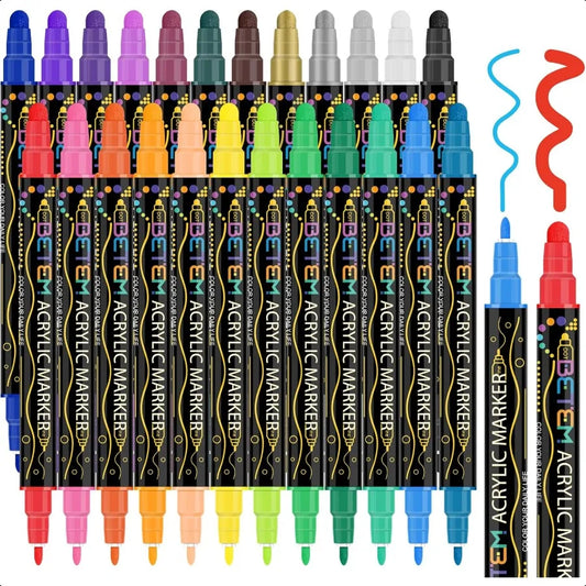 Acrylic Paint Pens – 24 Colors Dual Tip Markers for Wood, Rock, Glass & Canvas Painting 🎨