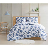 Blue Cotton Comforter Set Twin XL – 2-Piece Floral Vine Pattern, Soft Microfiber Fill, Classic Farmhouse Style