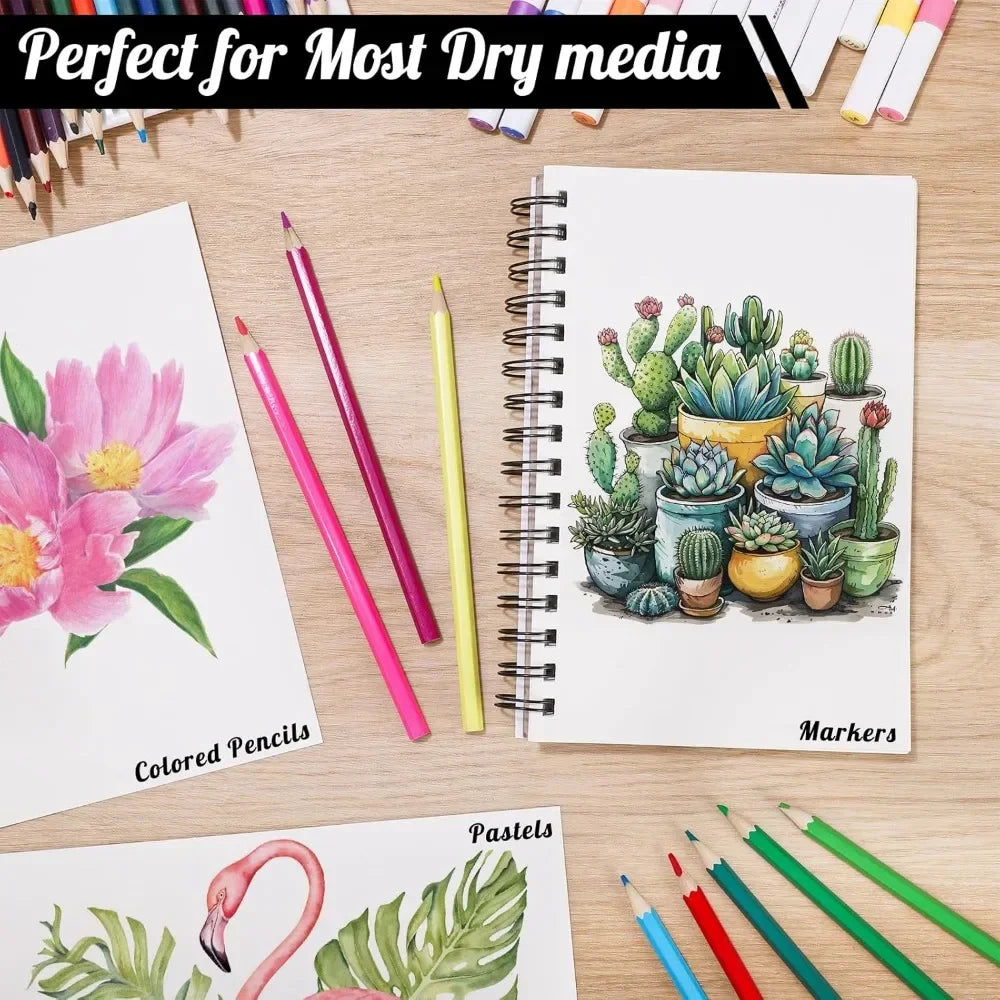 4-Pack Mixed Media Sketchbooks 5.5×8.5″ – 160gsm Heavy-Duty Spiral Drawing Paper