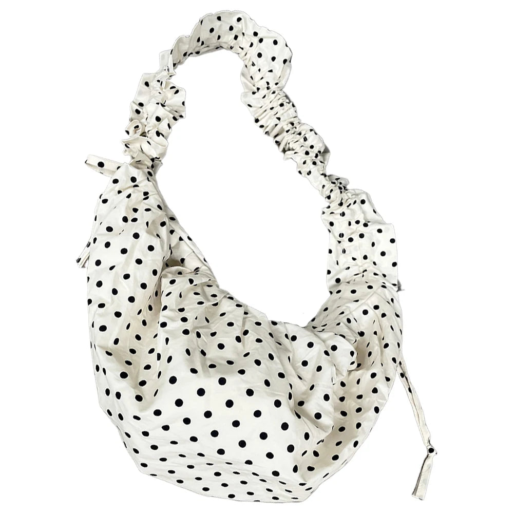 Polka Dot Chic Under-Arm Shoulder Bag for Women – Large Capacity Pleated “Dumpling” Tote for Party & Vacation