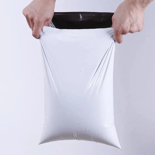 100 Pack White Courier Mailing Bags – Self-Seal Plastic Packaging Pouches, Durable Express Storage & Shipping Envelopes