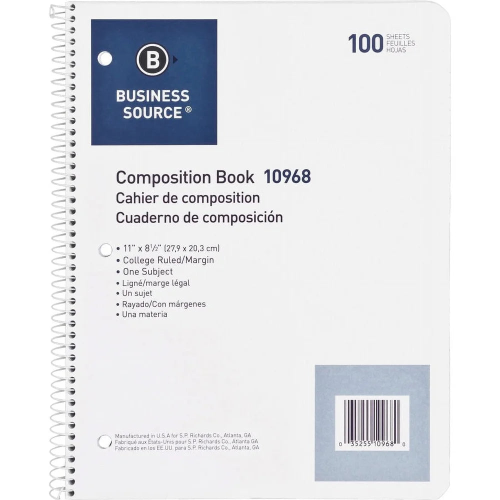 Wirebound College Ruled Notebook 8.5×11 with Stiff Cover – 100 Sheets Single Subject