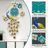 40 Inch Silent 3D Peacock Wall Clock – Luxury Crystal Modern Art Large Non-Ticking Metal Clock