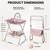 Adjustable Height Folding Baby Diaper Changing Table – Portable Station with Wheels & Organizer