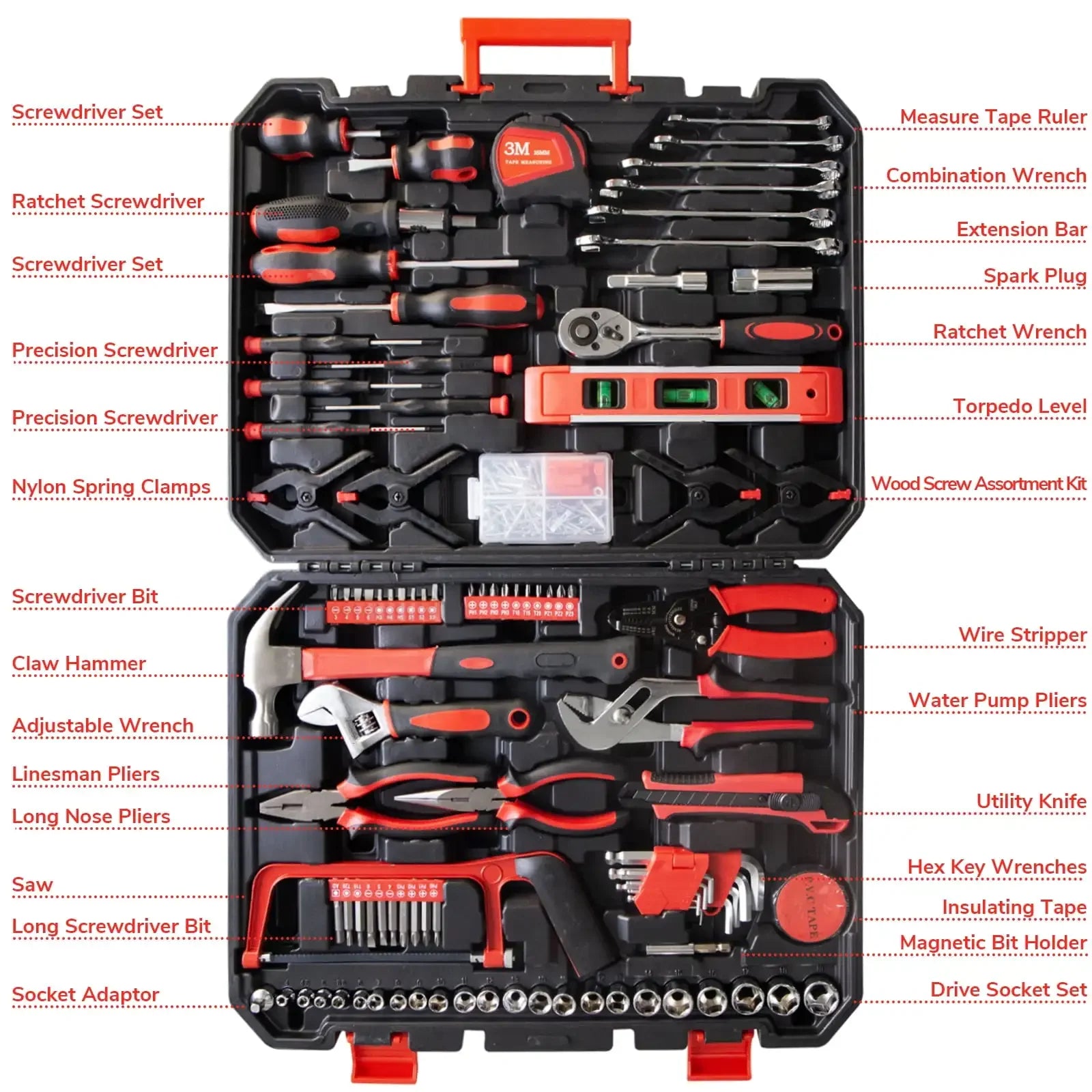 198-Piece Home Tool Set – Multi-Function DIY Repair Kit with Screwdrivers, Wrenches, Pliers & More
