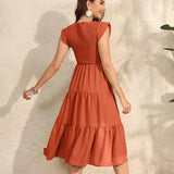 Women’s Summer Pleated Maternity Dress – O-Neck Chiffon Pregnancy Outfit with Flying Sleeves, Plus Size Available
