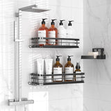 Large Rust-Proof Stainless Steel Shower Caddy – Adhesive Wall Mounted Shelf with Soap Holder & 4 Hooks