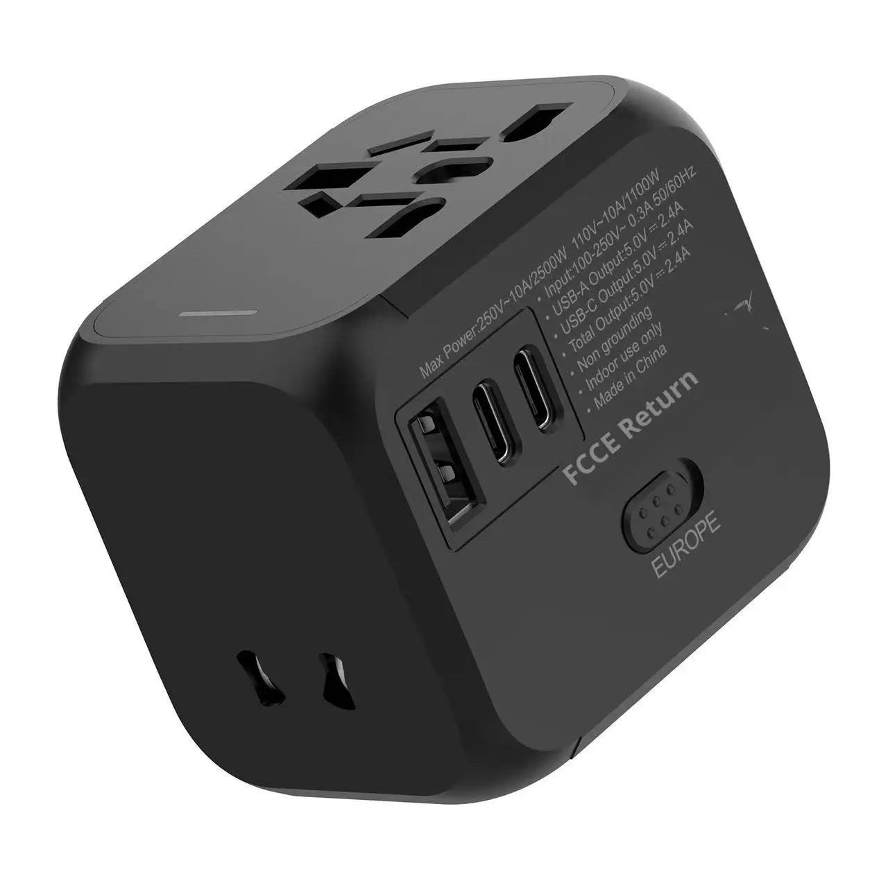 Universal Travel Power Adapter – Compact Converter with Multi-Plug Outlets for China, USA, UK & Europe