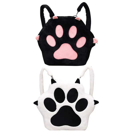 Cute Cat Paw Plush Backpack with Adjustable Straps – Sweet School Bag for Girls & Women