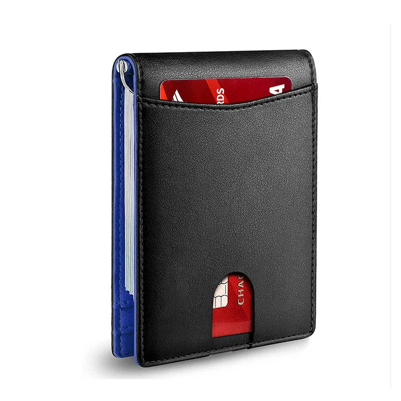 Slim Leather Wallet for Men – RFID Blocking Bifold Front Pocket Wallet with Money Clip & Minimalist Card Holder Design
