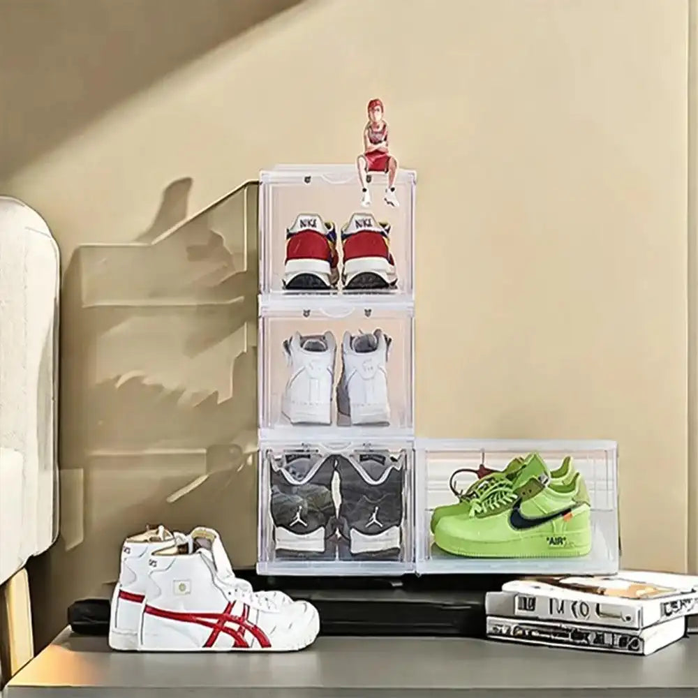 Shoe Storage Box (4pack) Shoes Organizer Auto-Opening White Shoe-shelf Home Furniture Cabinets for Living Room Shoerack Cabinet - PulinGO