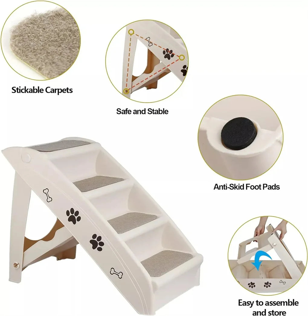 Foldable Dog Ramp & Stairs – Portable Pet Steps for Cars, Beds & Sofas with Non-Slip Surface and Lightweight Design