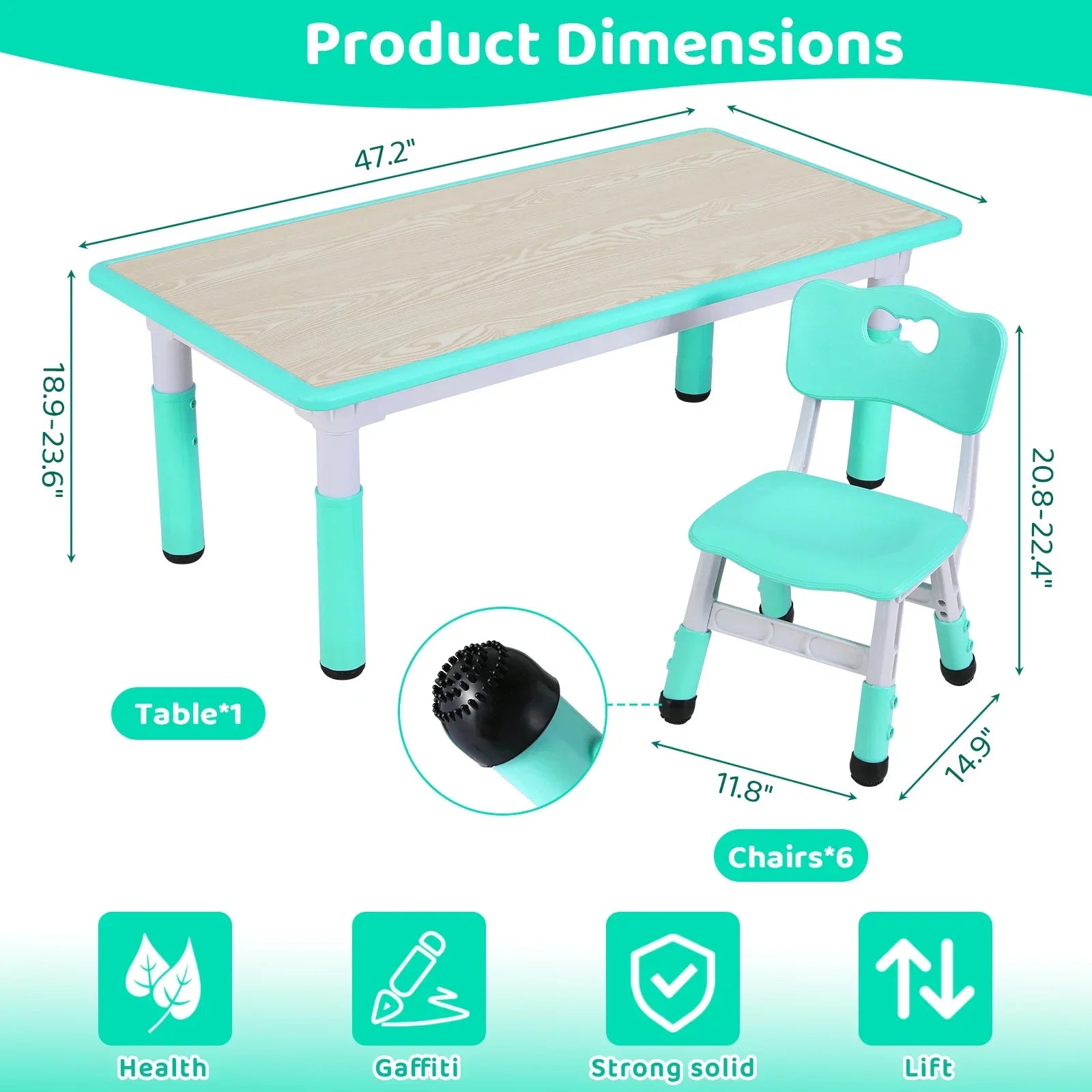 Kids Table & 6-Chair Set – Height Adjustable Multi-Activity Study & Craft Table for Children (Ages 2-10) 🖍️