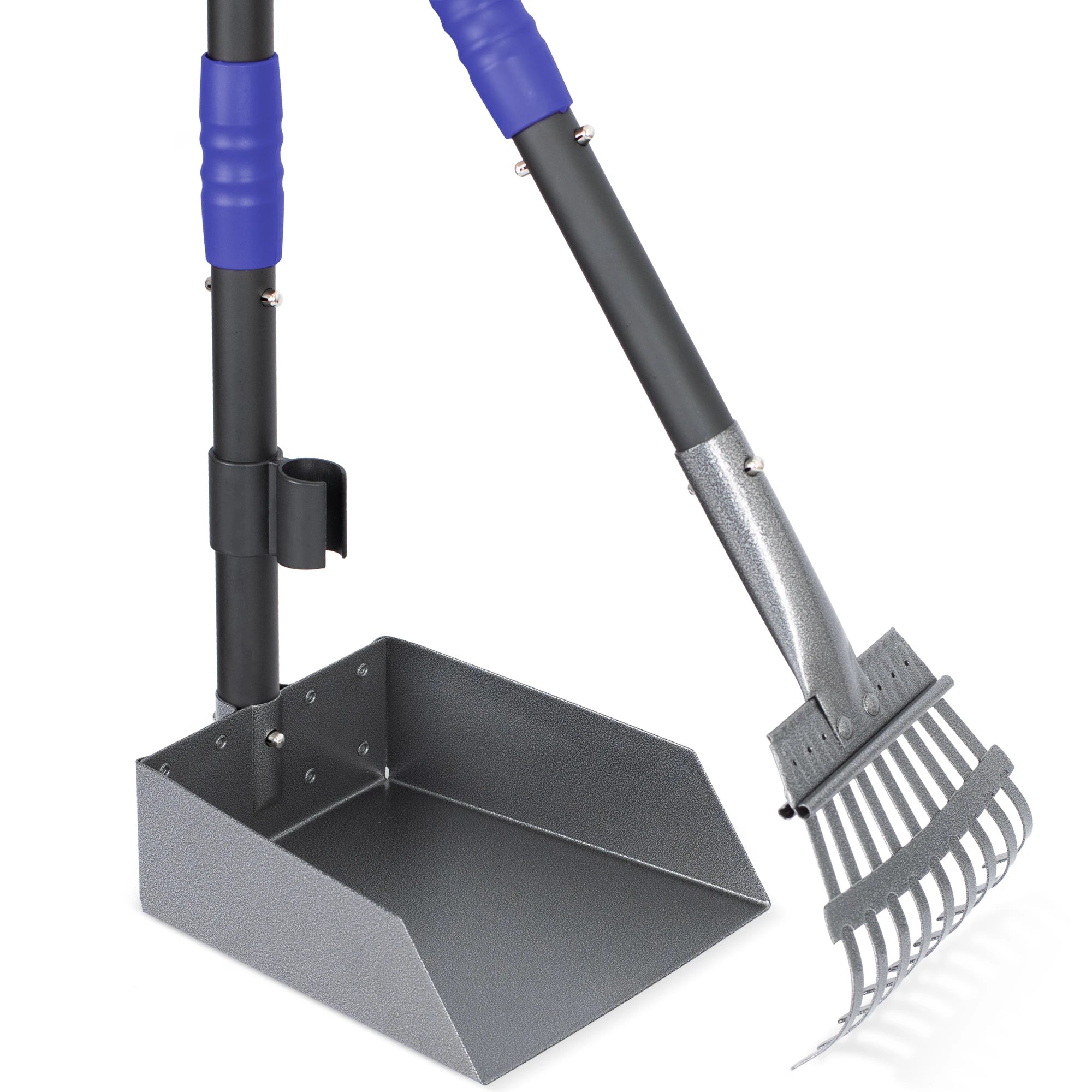 Dog Pooper Scooper Tray & Rake Set – Pet Waste Removal System with Long Adjustable Stainless Steel Handles for Easy Cleanup
